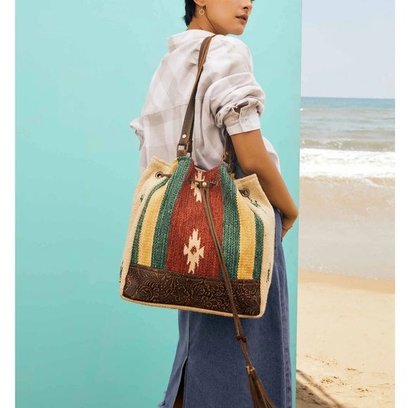 MYRA Bag Radiant Red Bucket Bag Western Cowgirl Boho Purse Large - Picture 13 of 13